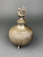Indian Metal Vase with Peacock Lid – Sculptural Collectible Accent