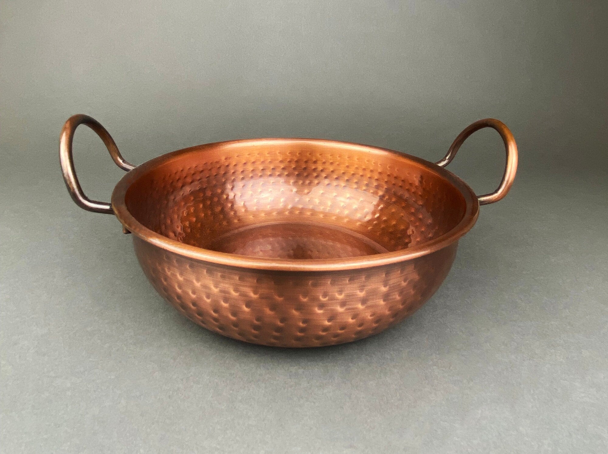 Hand Hammered Copper Bowl with Handles – Rustic Serving Dish
