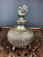Indian Metal Vase with Peacock Lid – Sculptural Collectible Accent