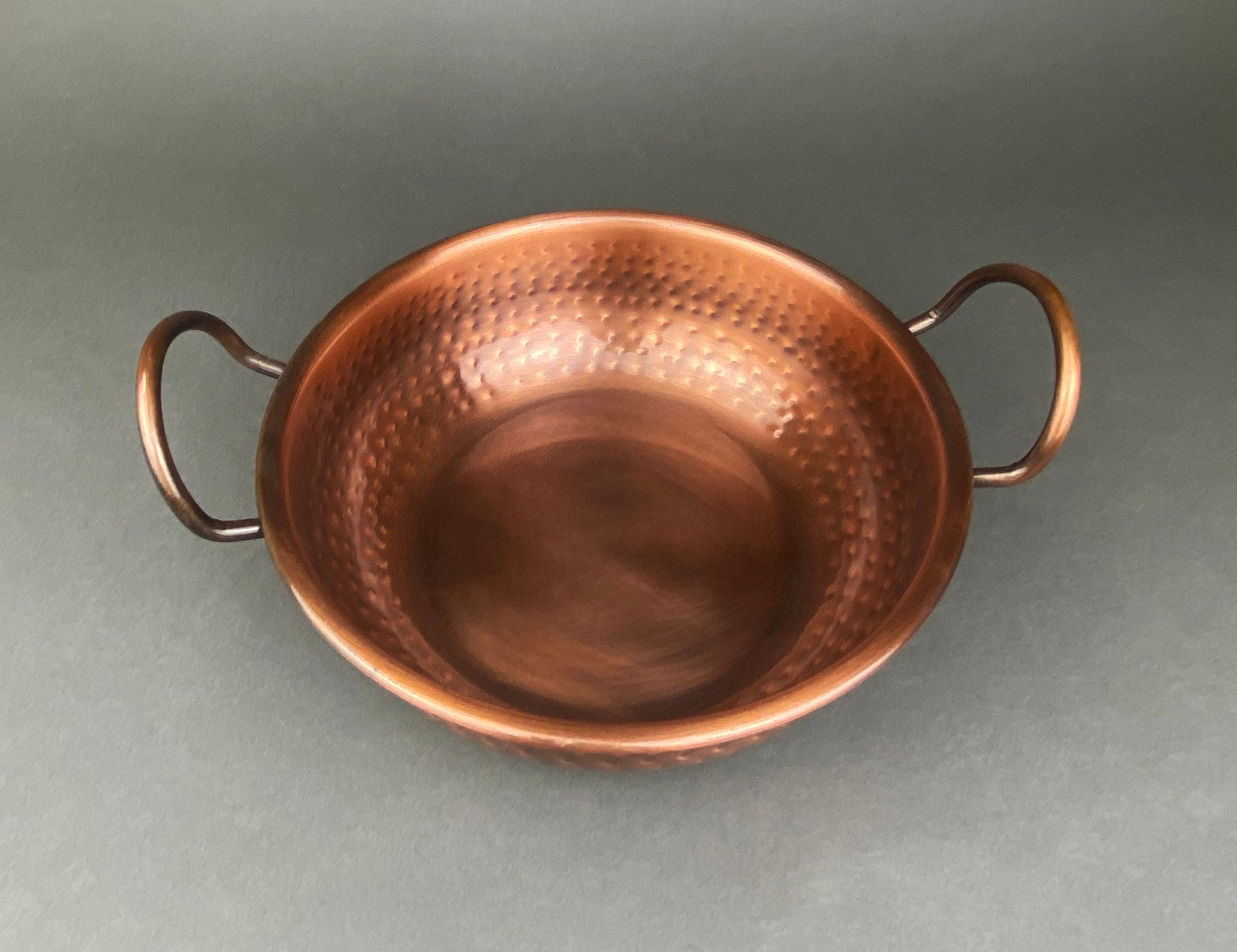 Hand Hammered Copper Bowl with Handles – Rustic Serving Dish