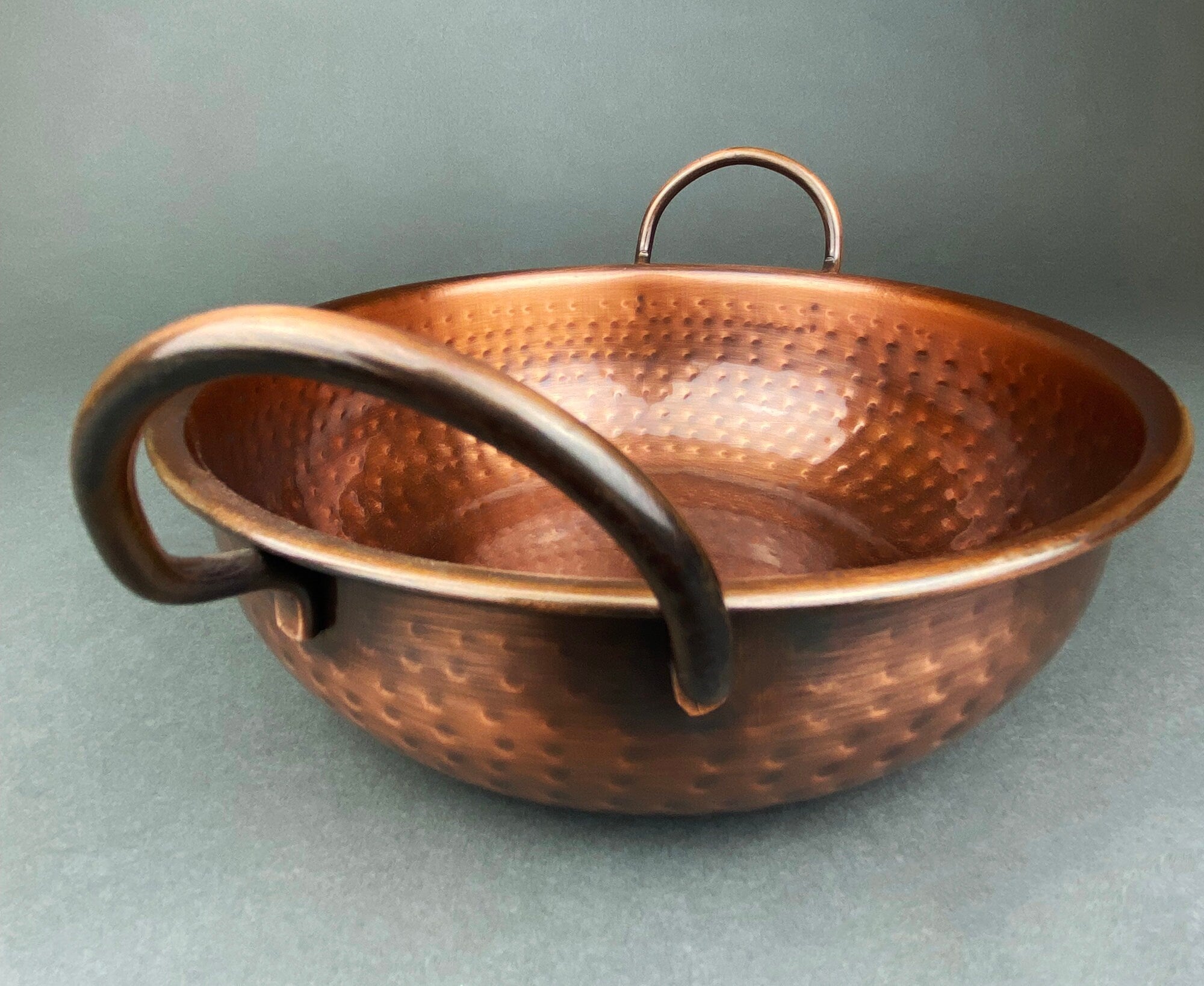 Hand Hammered Copper Bowl with Handles – Rustic Serving Dish