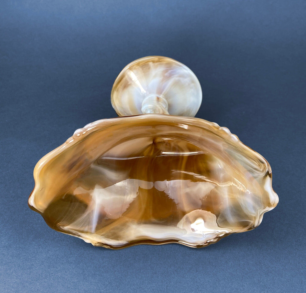 Vintage Slag Glass Footed Bowl – Brown & White Marbled Compote