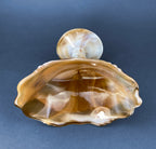 Vintage Slag Glass Footed Bowl – Brown & White Marbled Compote