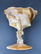 Vintage Slag Glass Footed Bowl – Brown & White Marbled Compote