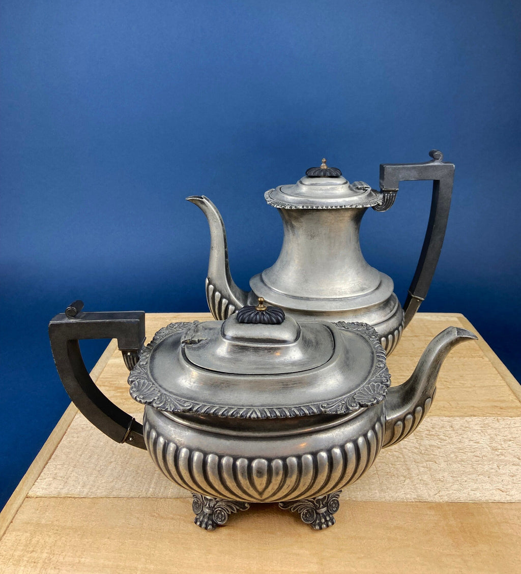 Pewter Teapot & Coffee Pot Set – Fluted English Serving Pots