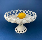 Westmoreland Milk Glass Pedestal Fruit Bowl – Doric Pattern with Lace Edge