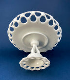 Westmoreland Milk Glass Pedestal Fruit Bowl – Doric Pattern with Lace Edge