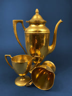 Coffee Pot, Creamer & Sugar Set - Brass Art Deco Handles