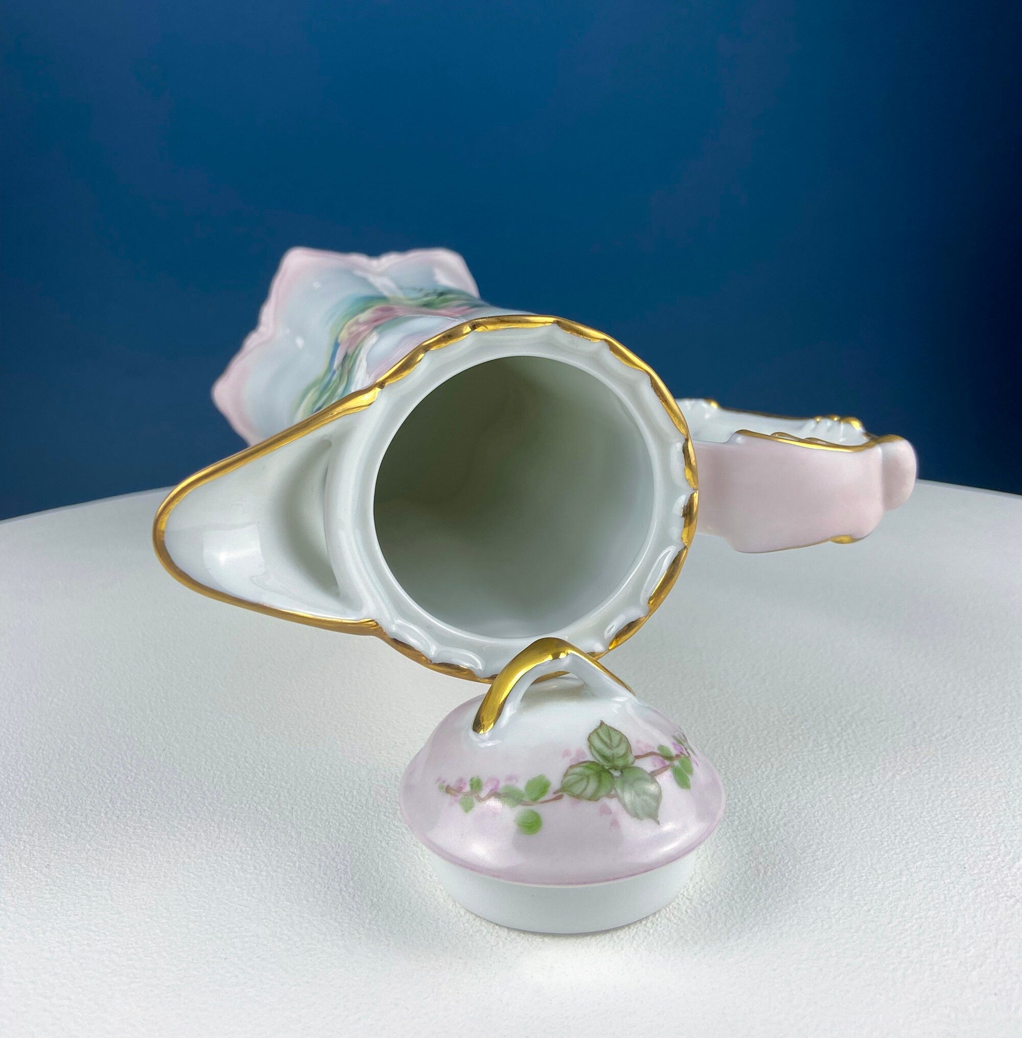Hand Painted Hot Chocolate Pot – Peach Rose Fine Bone China