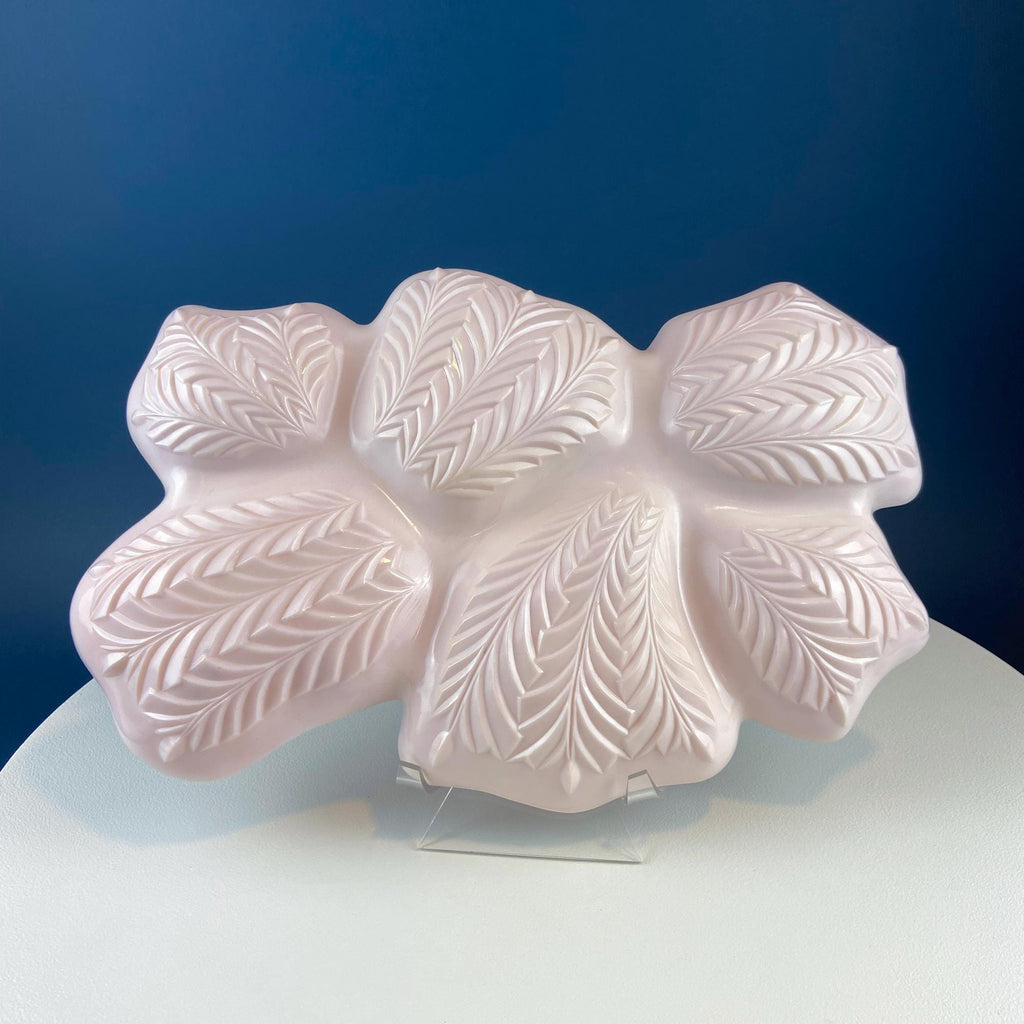 Shell Pink Jeanette Milk Glass Divided Platter – Six‑Section Feather Motif