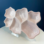 Shell Pink Jeanette Milk Glass Divided Platter – Six‑Section Feather Motif