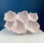 Shell Pink Jeanette Milk Glass Divided Platter – Six‑Section Feather Motif