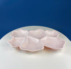 Shell Pink Jeanette Milk Glass Divided Platter – Six‑Section Feather Motif