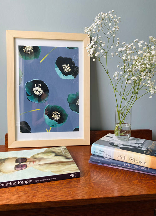 Art Print:  Green Winter Rose on Charcoal