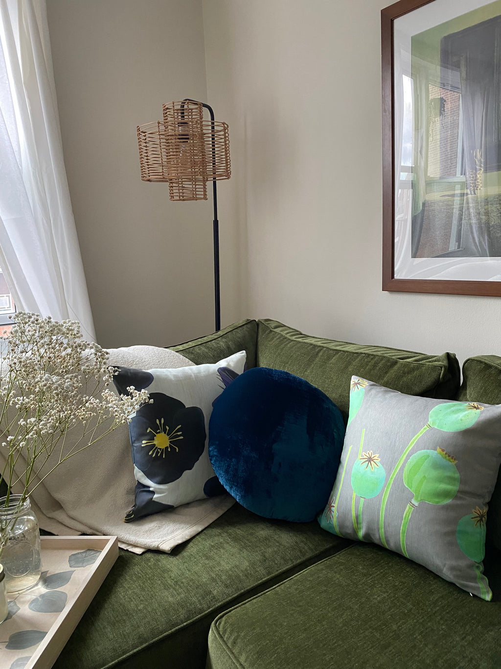 Throw Pillow: Poppy Pods on Grey