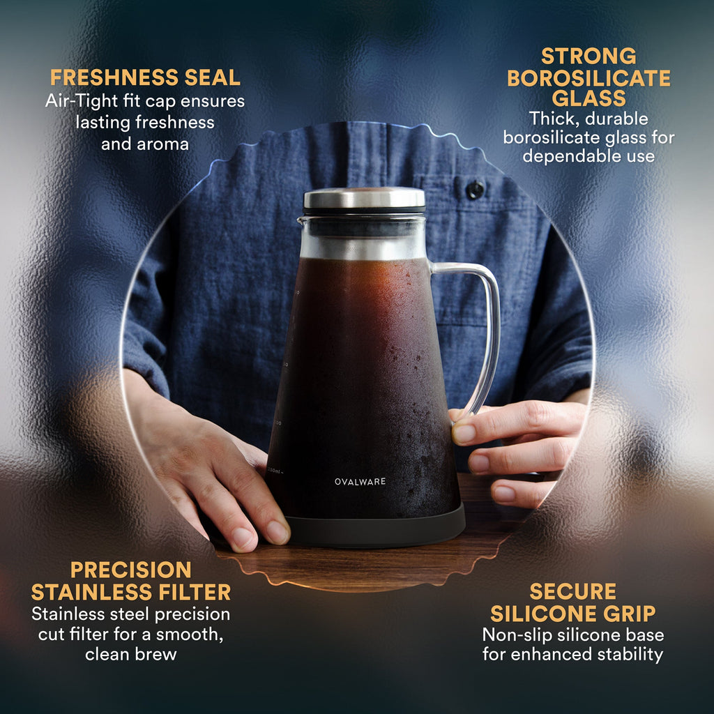 Ovalware Cold Brew Maker - Glass Carafe with Stainless Filter