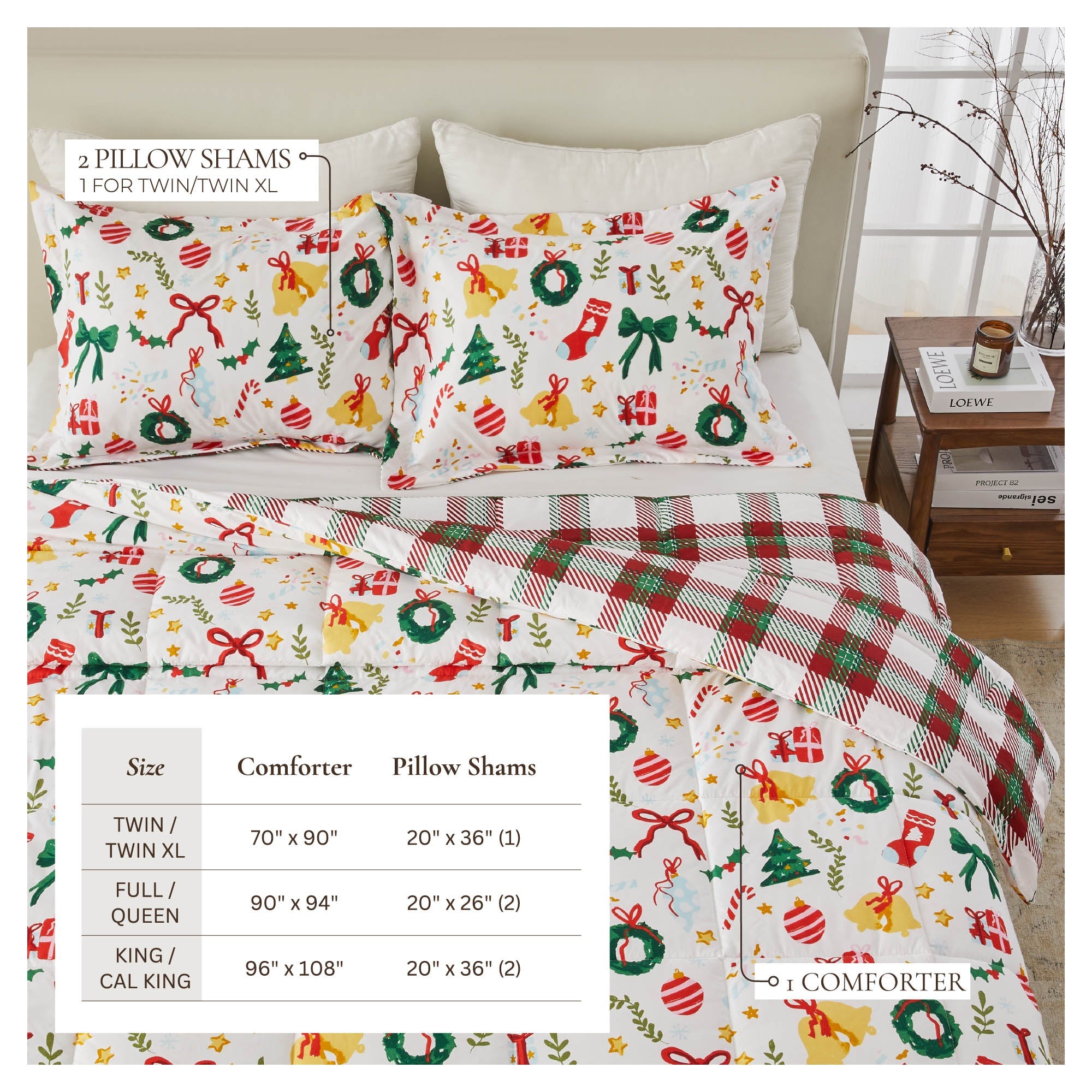Wendbare Weihnachtsdecke und Kissenbezüge-Set – Holiday / Lodge Odette Kollektion