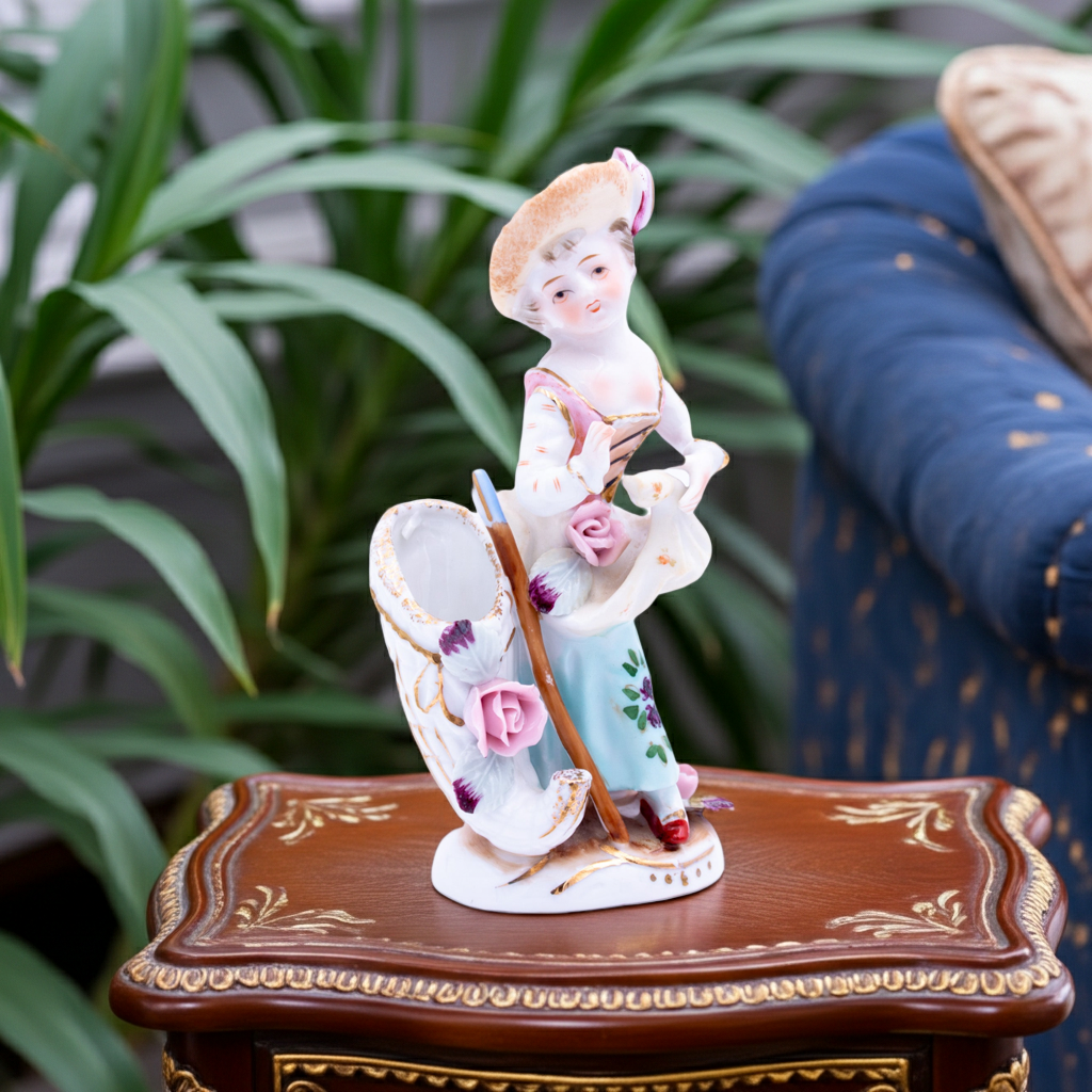 UCAGCO Ceramic Girl Figurine with Walking Stick 6.5"