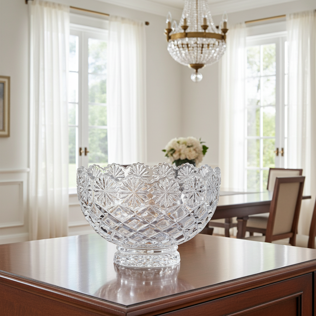 Brussels Crystal Pedestal Bowl - Scalloped Floral Rim