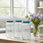 Lot de bocaux de rangement Pioneer Woman avec couvercles en métal à motif floral