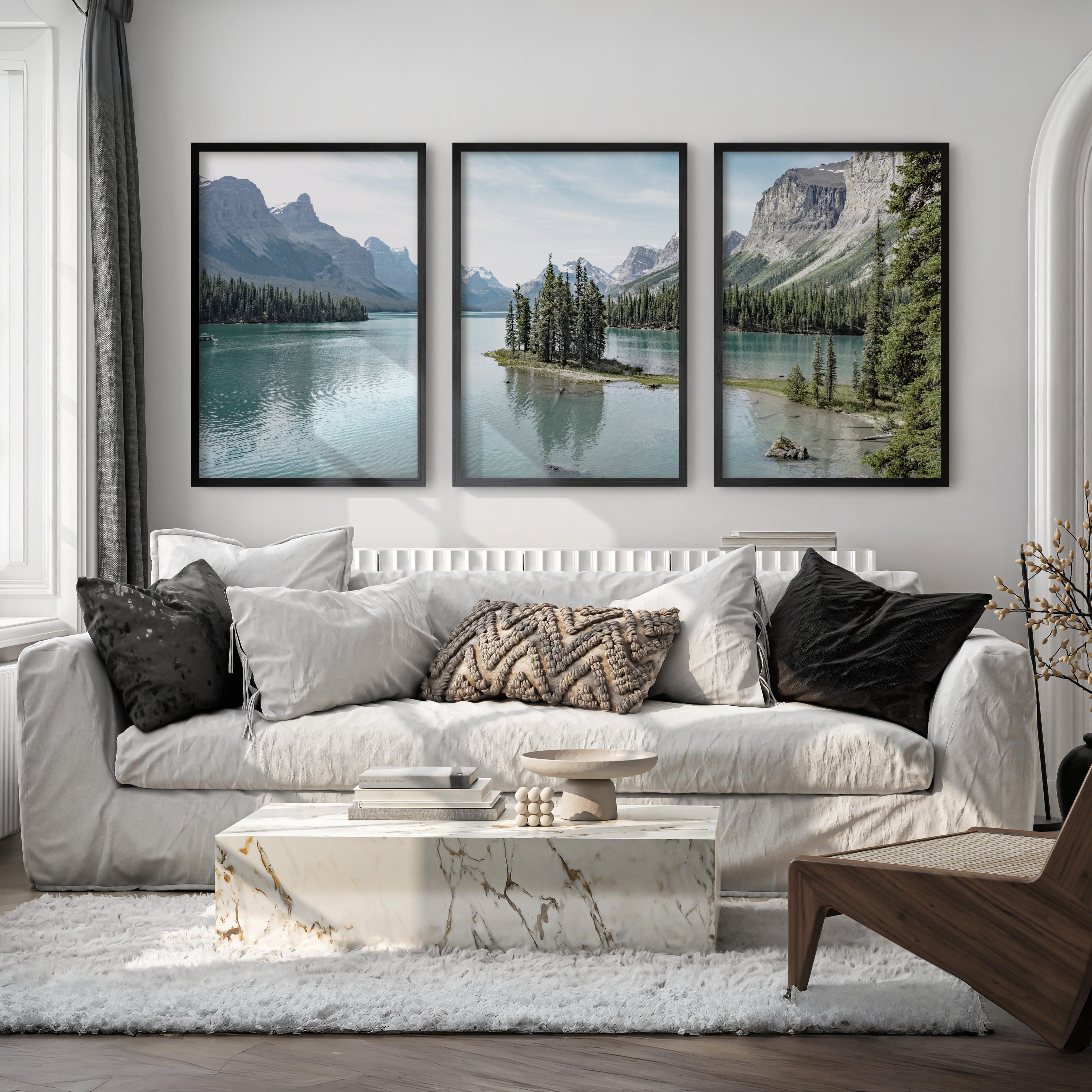 Jasper National Park Mountain Lake Triptych. Canada Nature