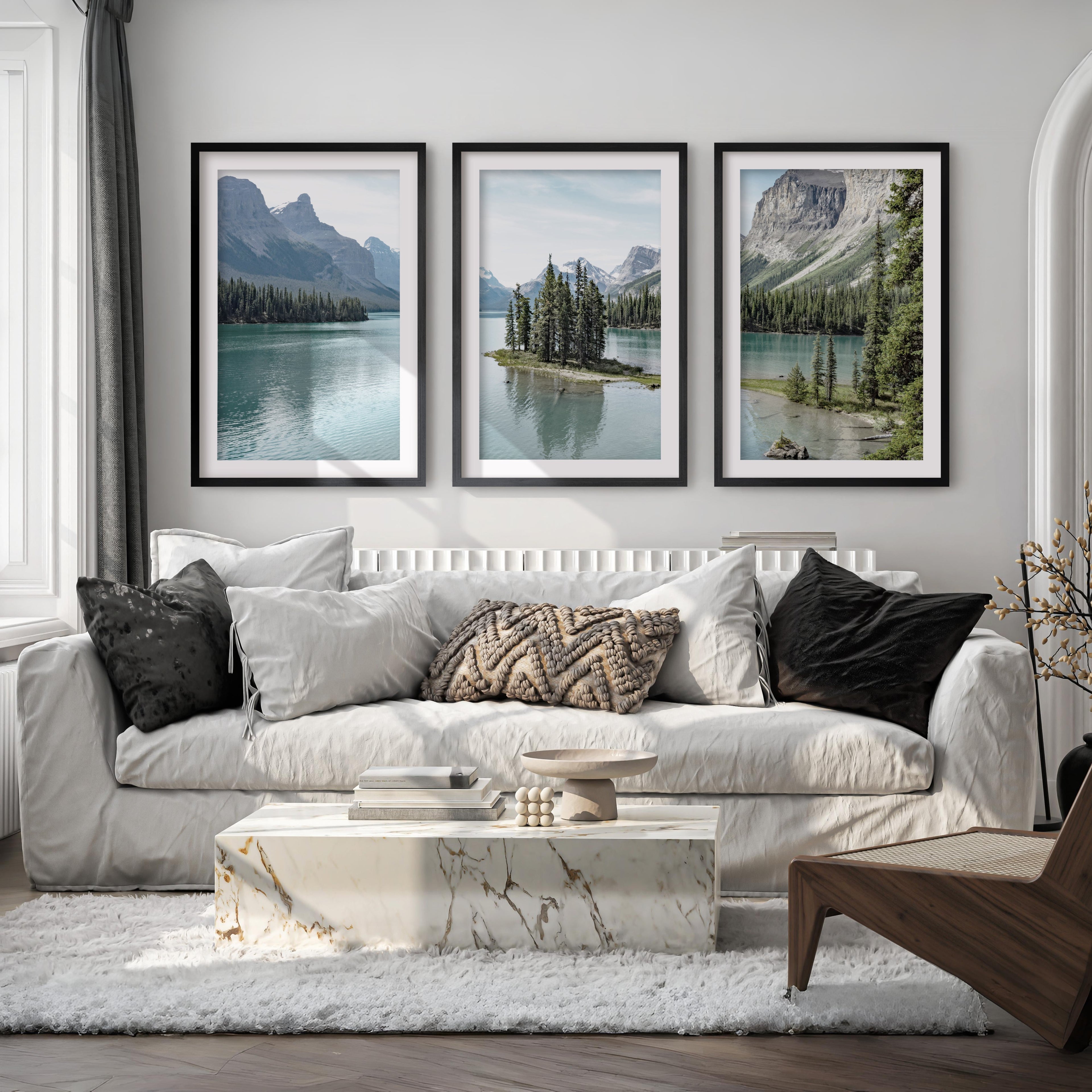 Jasper National Park Mountain Lake Triptych. Canada Nature