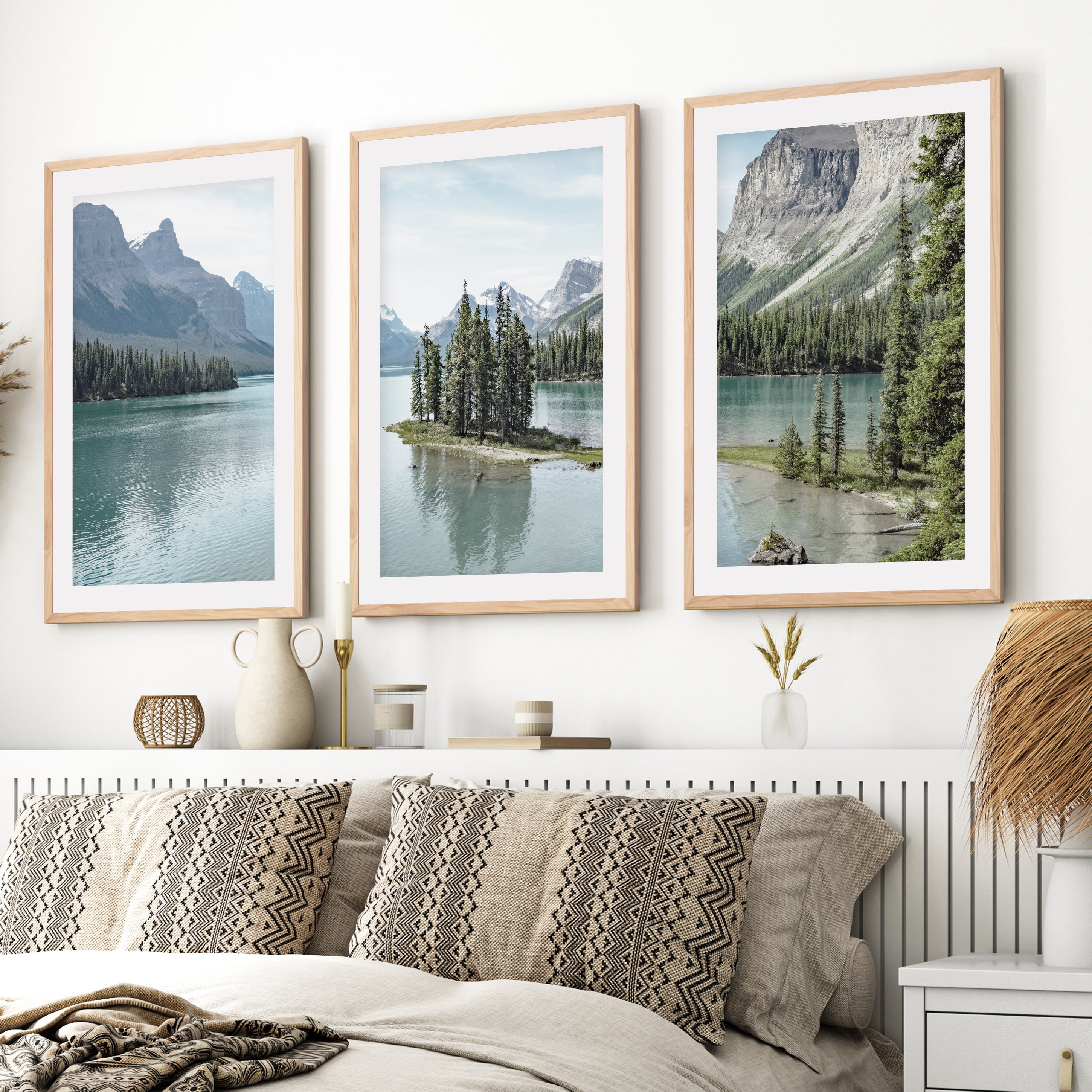Jasper National Park Mountain Lake Triptych. Canada Nature
