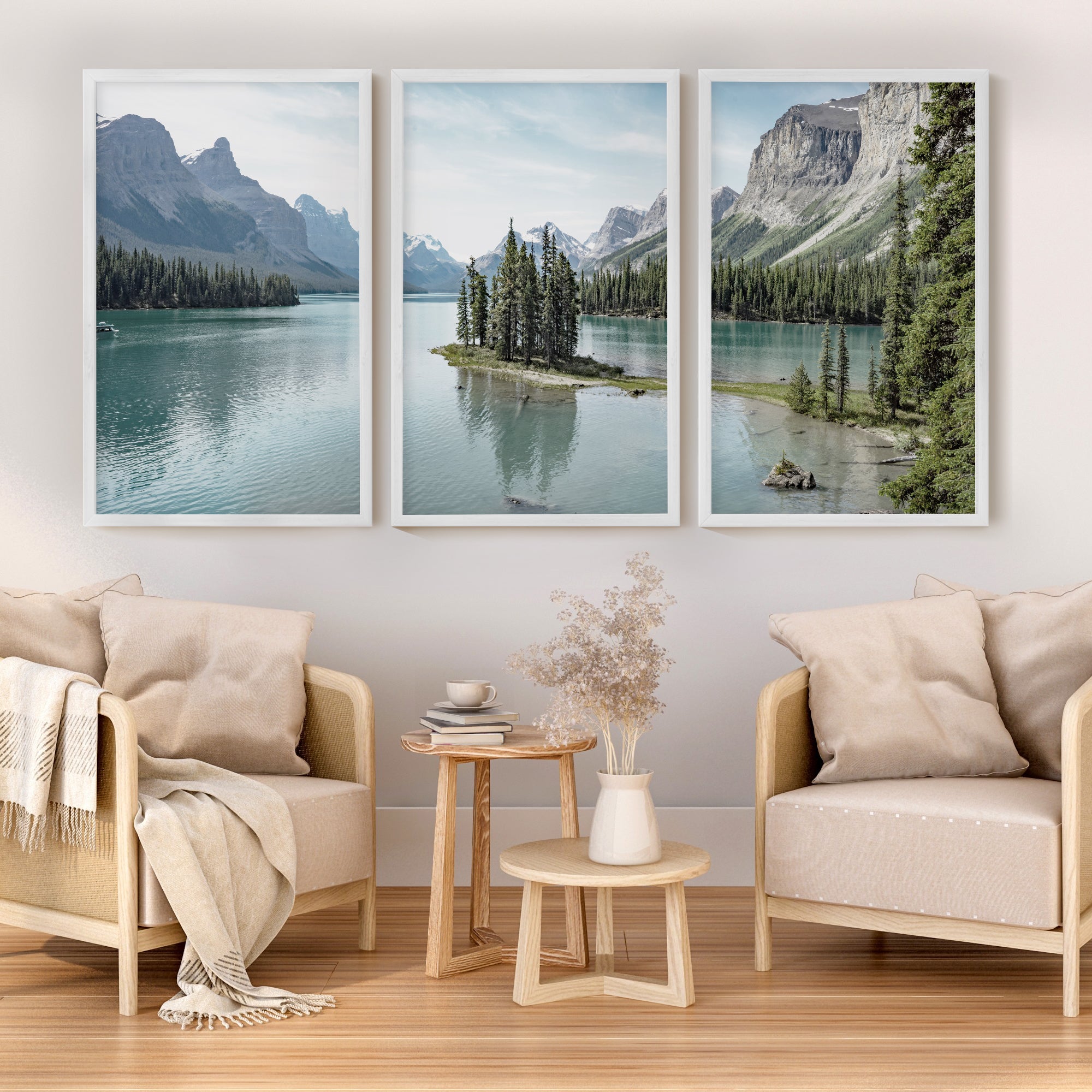 Jasper National Park Mountain Lake Triptych. Canada Nature