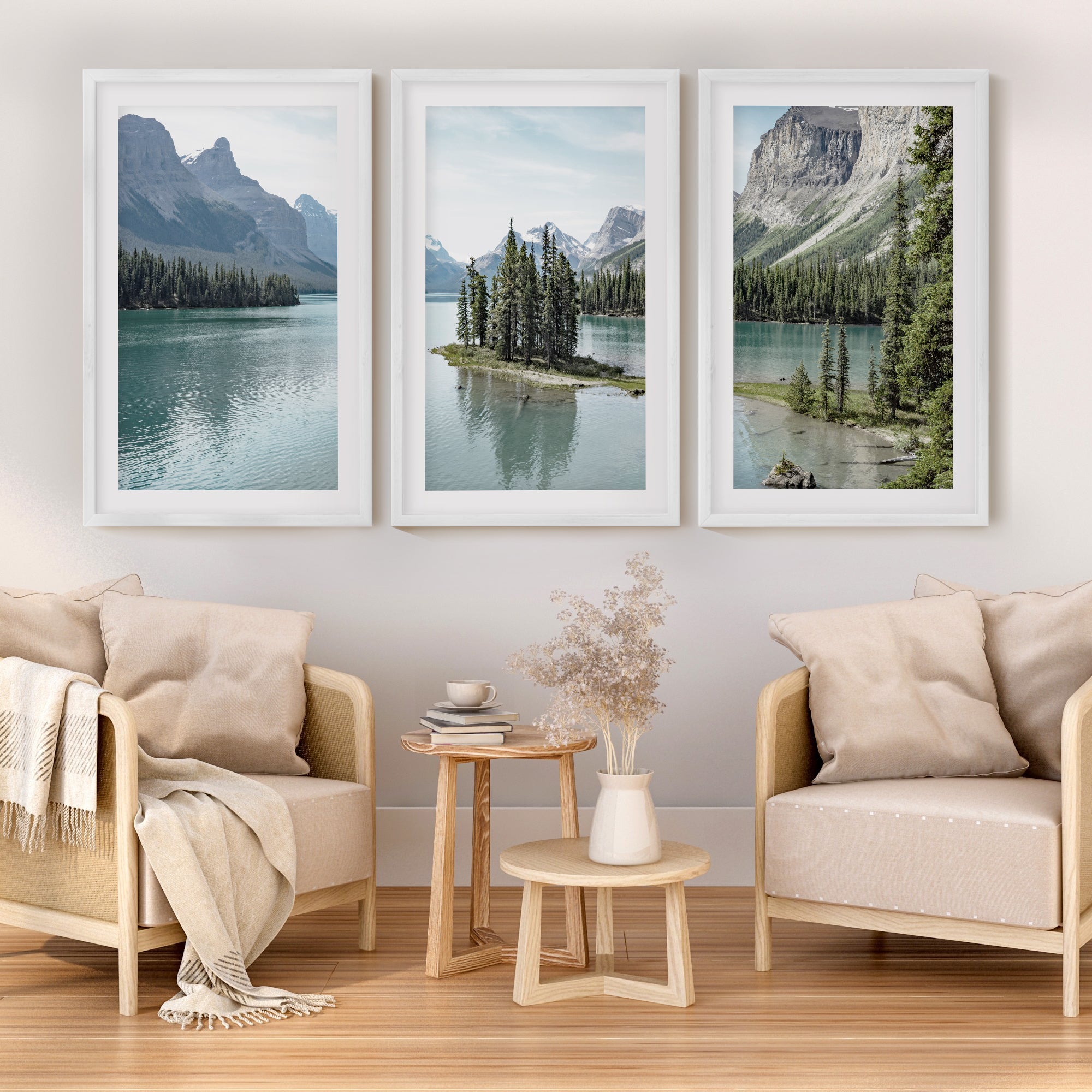 Jasper National Park Mountain Lake Triptych. Canada Nature