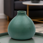 Dipped Ceramic Vase - Rounded Bottle Form - Matte Teal