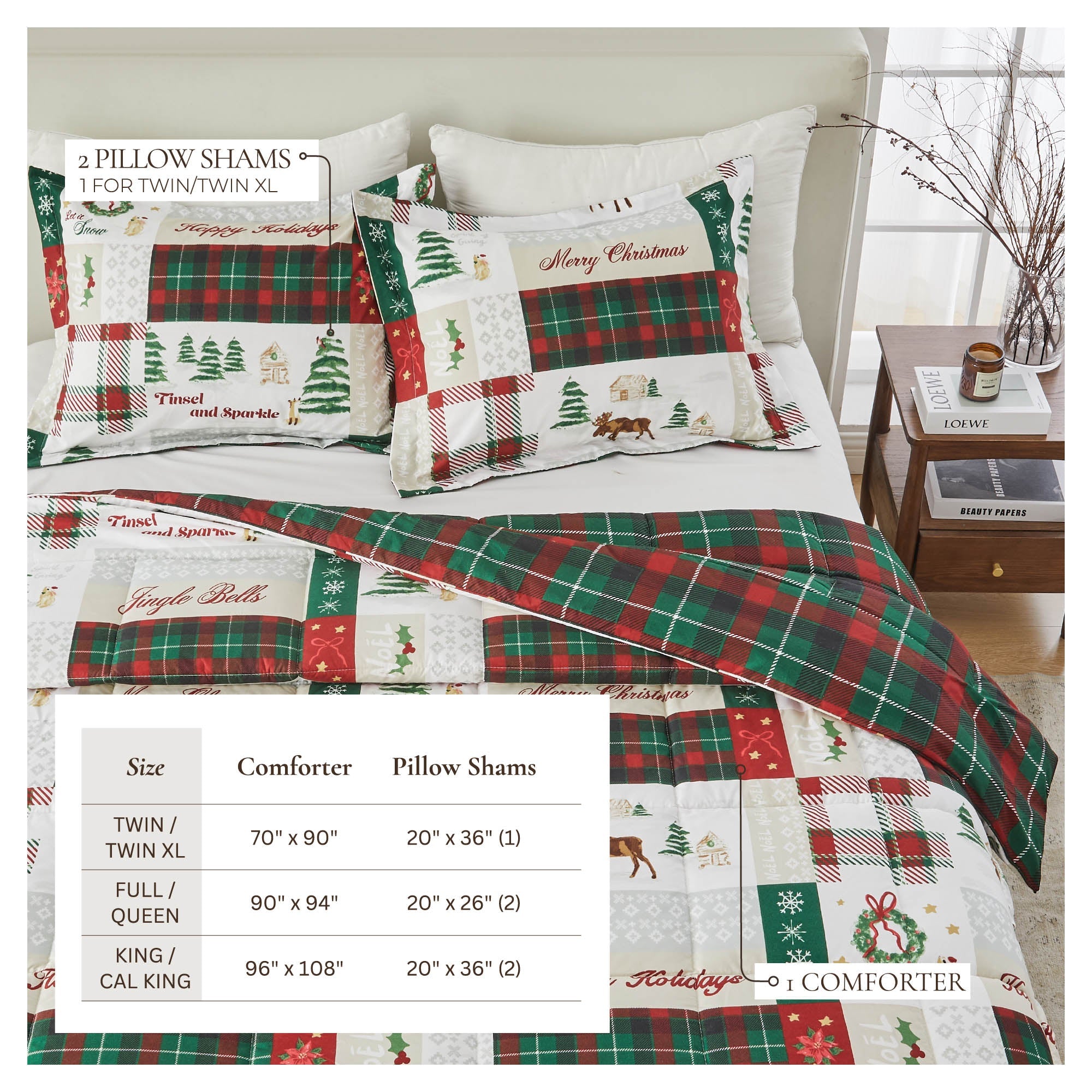 Wendbare Weihnachtsdecke und Kissenbezüge-Set – Holiday / Lodge Odette Kollektion