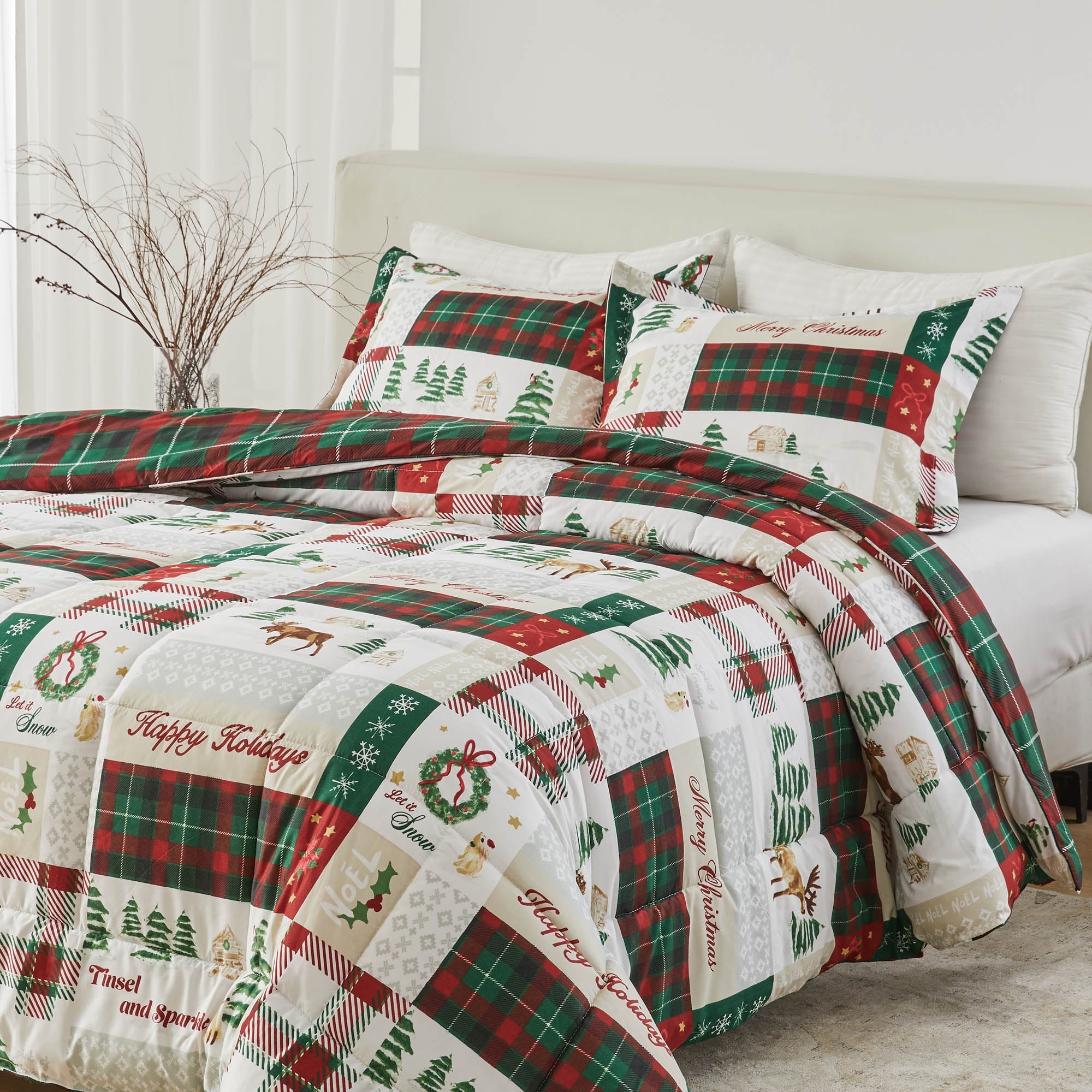 Wendbare Weihnachtsdecke und Kissenbezüge-Set – Holiday / Lodge Odette Kollektion