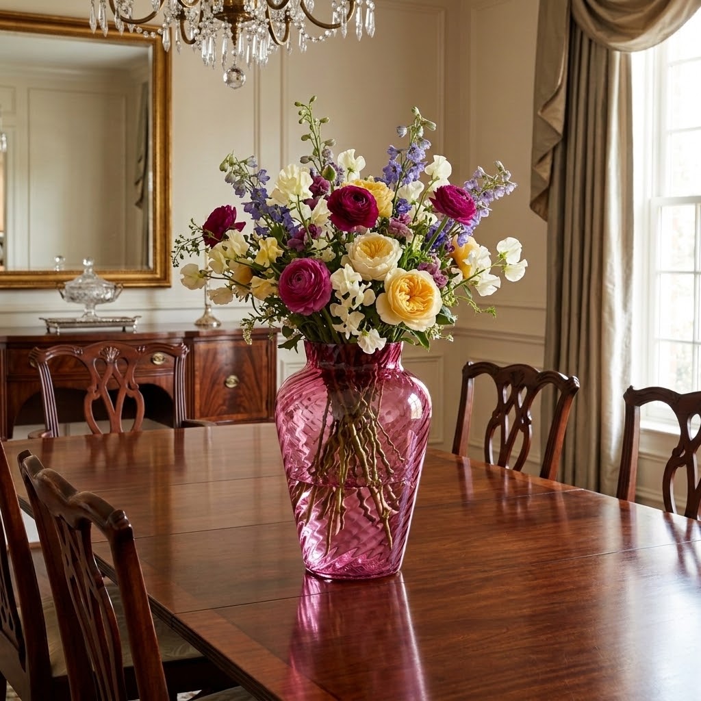 Pilgrim Cranberry-Pink Glass Vase - Spiral Ribbing
