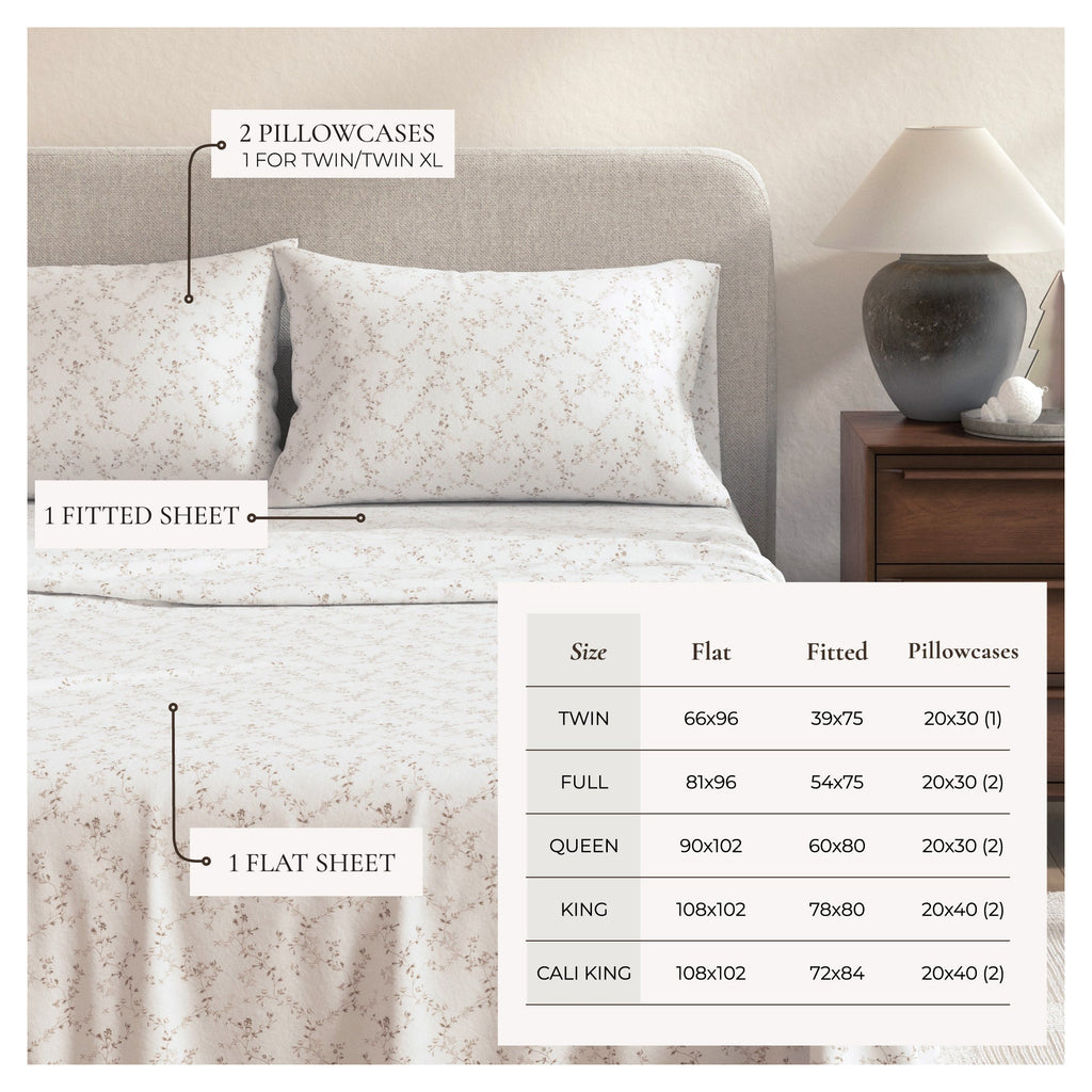 Parure de draps en flanelle de coton turc - Collection florale d'hiver