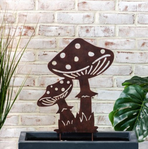 22"H Bronze Whimsy Mushrooms Stake