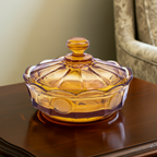 Fostoria Amber "American Coin" Glass-Bonbondose mit Deckel 6"