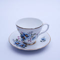 Liverpool Road Pottery Bone China Teacup & Saucer, Blue Floral, Gold Nassau, England