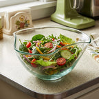 Clear Glass Bowl with Wavy Rim - Green-Tinted Edges