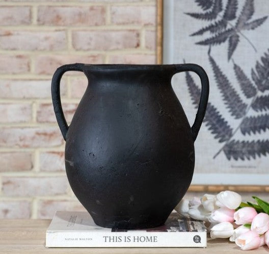 11.8" Black 2 Handle Jug Vase