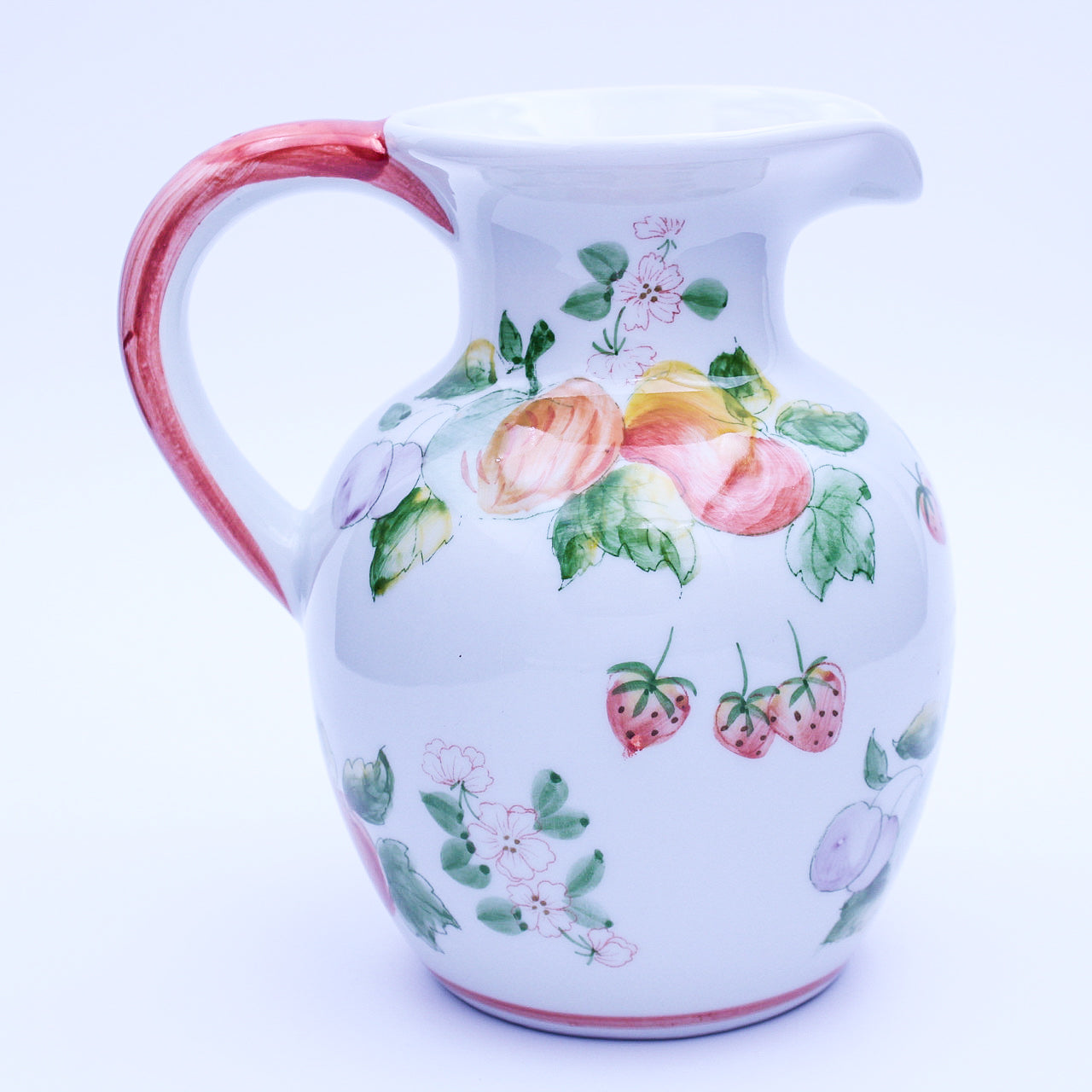Hand‑Painted Ceramic Fruit & Floral Pitcher
