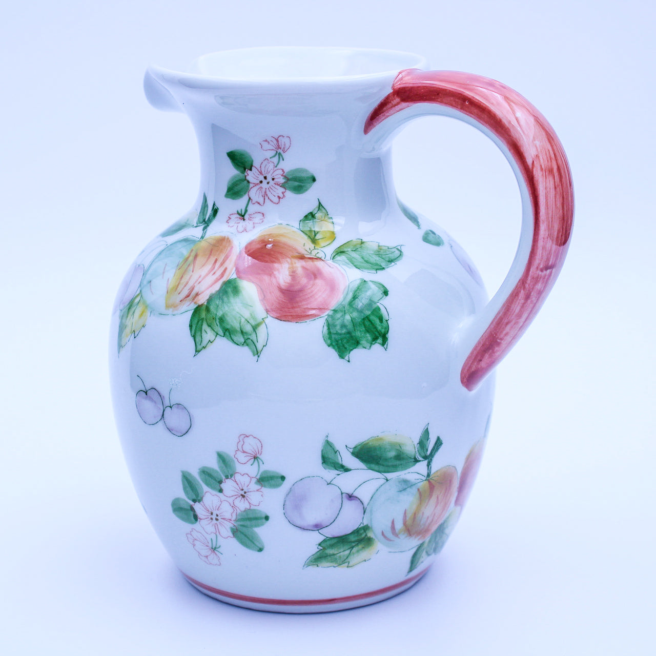 Hand‑Painted Ceramic Fruit & Floral Pitcher