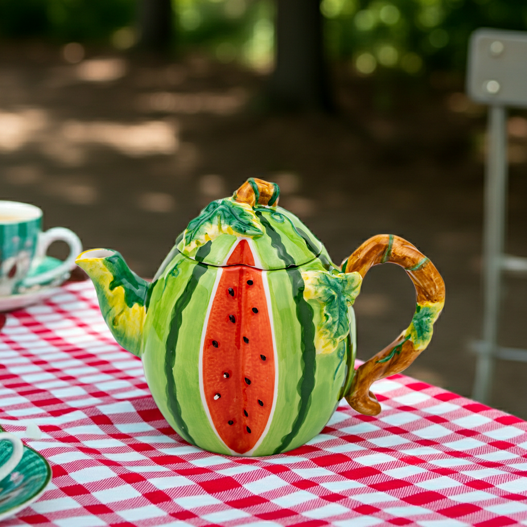 Ceramic Watermelon Teapot - Whimsical Fruit-Shaped Teapot