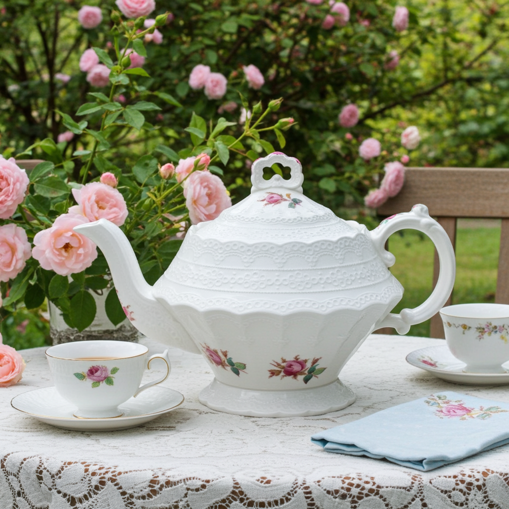 Spode Copeland “Moss Rose” Pink Rose Teapot 6.5"