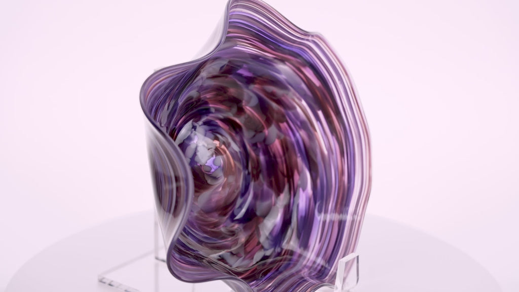 Hand-Blown Swirled Art Glass Centerpiece Bowl – Purple Blue Marbled Accent