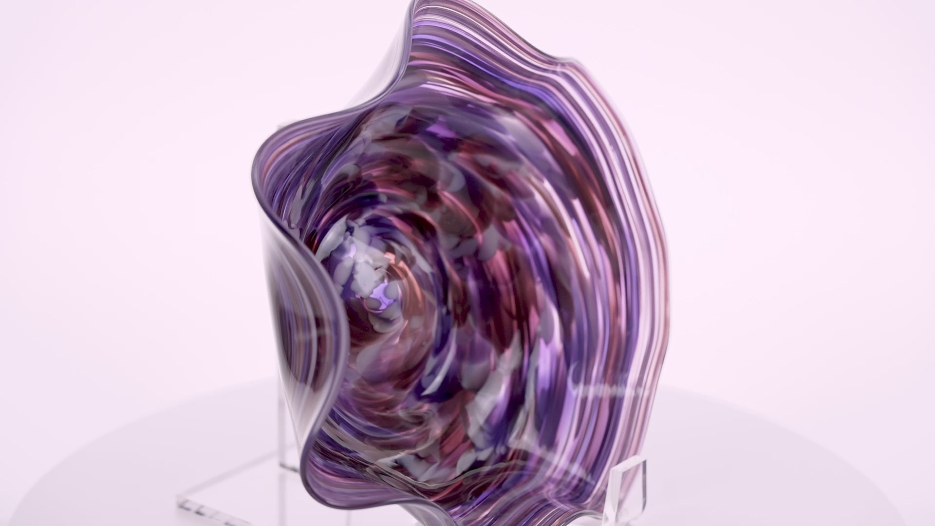 Hand-Blown Swirled Art Glass Centerpiece Bowl – Purple Blue Marbled Accent