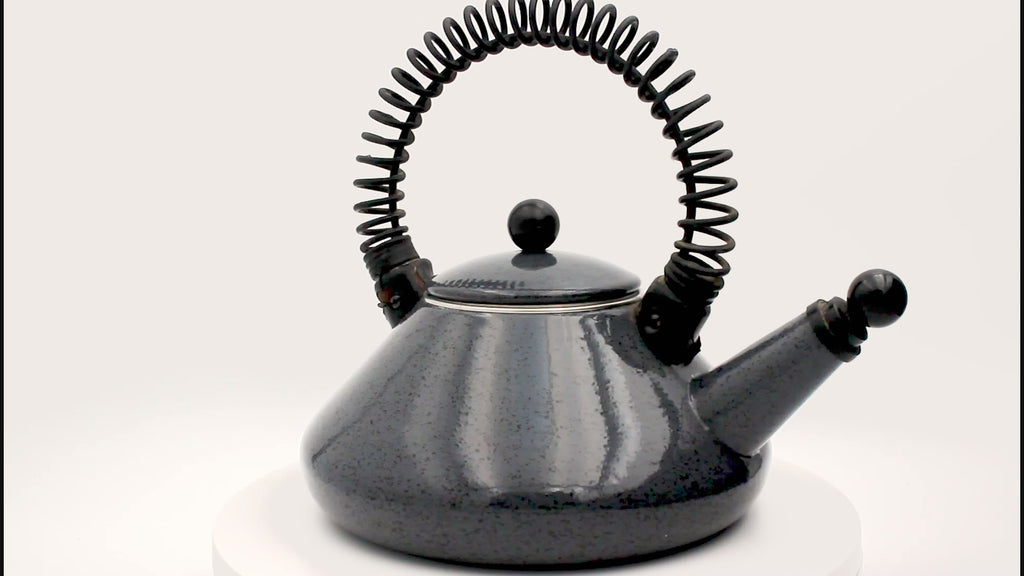 Memphis‑Style Dark Grey Speckled Enameled Steel Tea Kettle