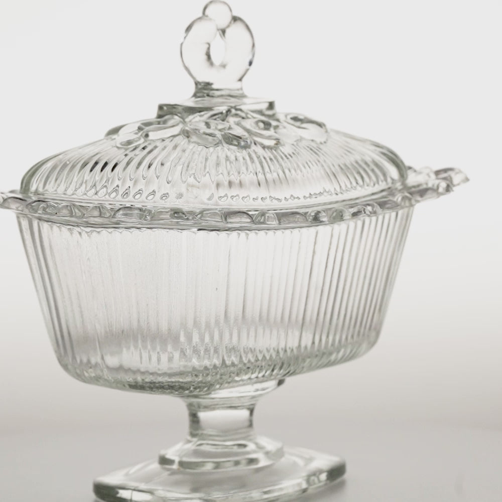 Indiana Glass Open Lace Rim Pedestal Candy Dish with Lid