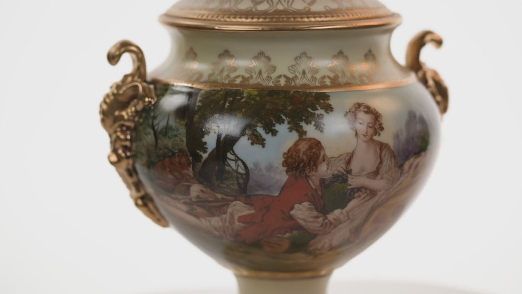 Lenwile Ardalt Porcelain Lidded Urn - Rococo Pastoral & Gilt Handles
