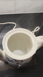 Japanese Porcelain Electric Teapot – Blue Floral Mid‑Century Design
