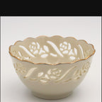 Lenox Porzellan Rosetten-Schale mit durchbrochenem Muster und 24K Goldrand 4,25"